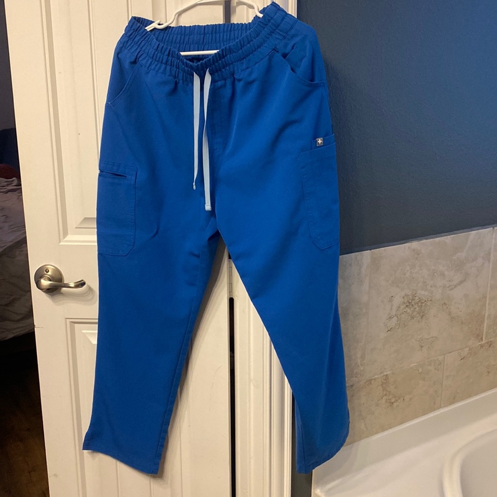 High waisted royal blue figs uman straight leg medium scrub pants